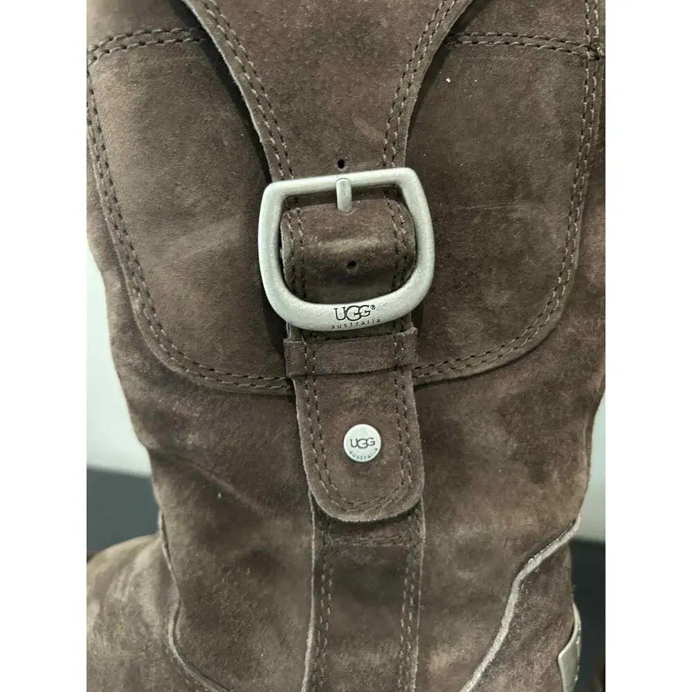 Women's UGG Boot Cargo III Sherling Lined Leather Mid Calf Buckle Zip Close Sz 7 - Picture 7 of 8